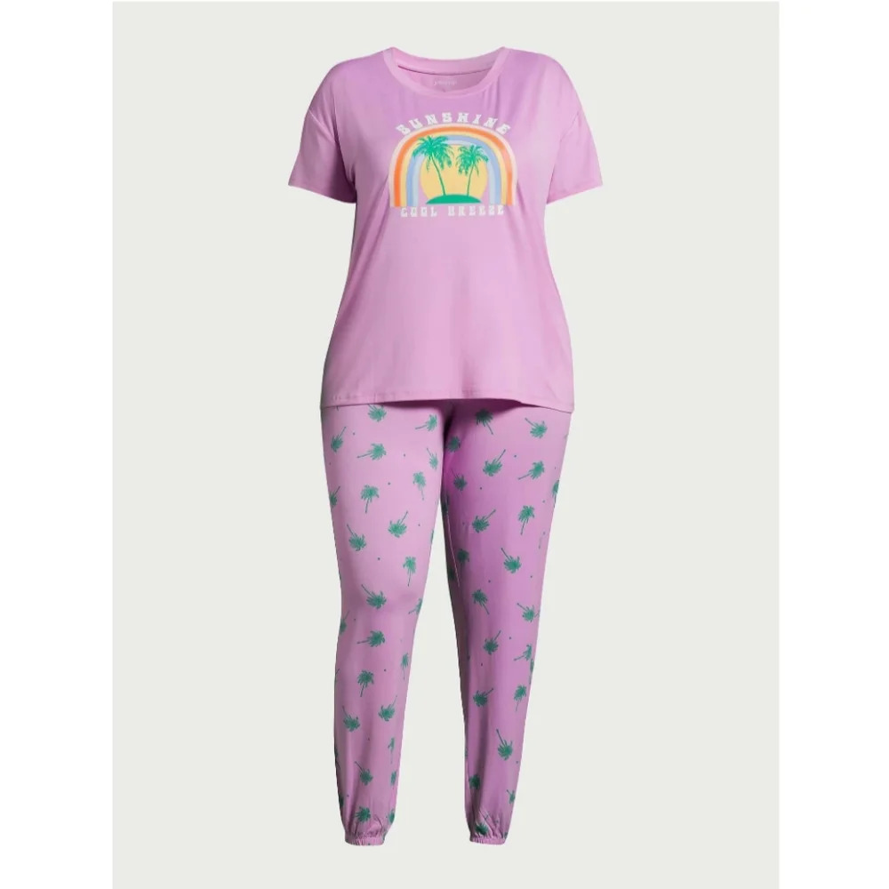Joyspun Women's Size  (4-6) Short Sleeve T-Shirt and Jogger Pants Sleep Set Pink